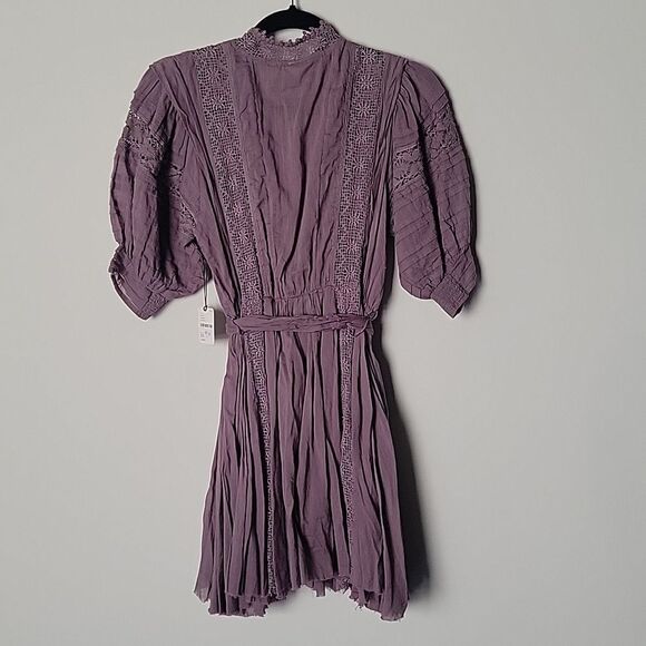 NWT Free People Sydney Dress XS Mini Purple Boho Embroidered Coquette Romantic - Picture 10 of 16